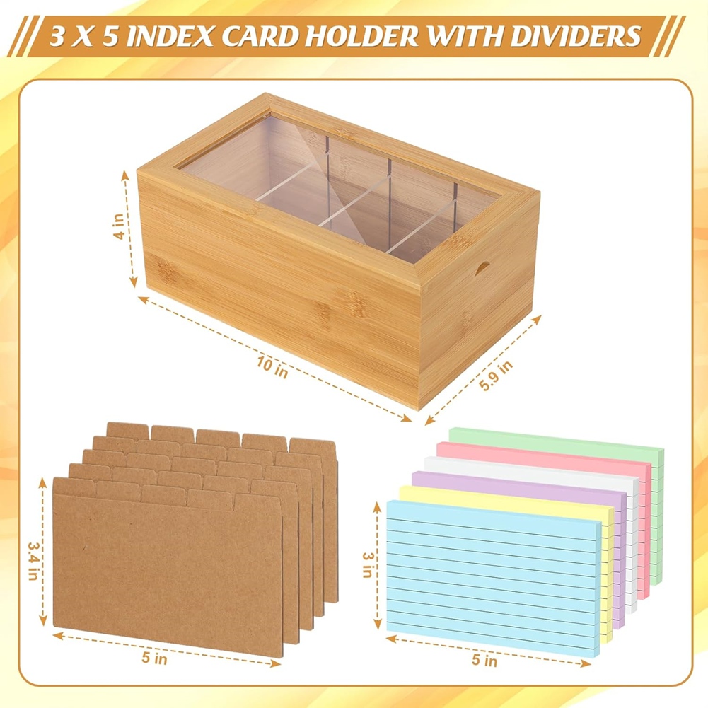 Card Index Box - ABUA Bambus Kartenorganizer, 3x5 Kartenhalter-Box mit