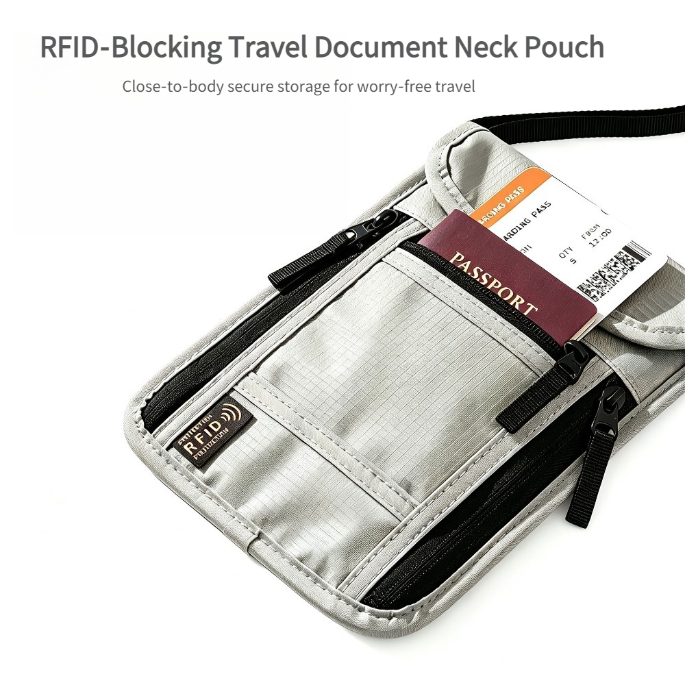 Index Card Holder - Reise-Nackenbörse, RFID-blockierender Reisepasshalter mit verstellbarem Nackenband